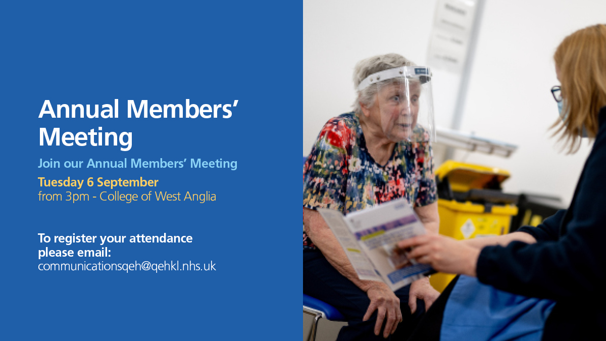 Our Annual Members’ Meeting will start in less than an hour. 

Before the meeting guests will have the opportunity to speak to #TeamQEH staff and find out more about what we do. 

Click here to view the agenda: qehkl.nhs.uk/ftopenevents.a… 

#QEHAMM