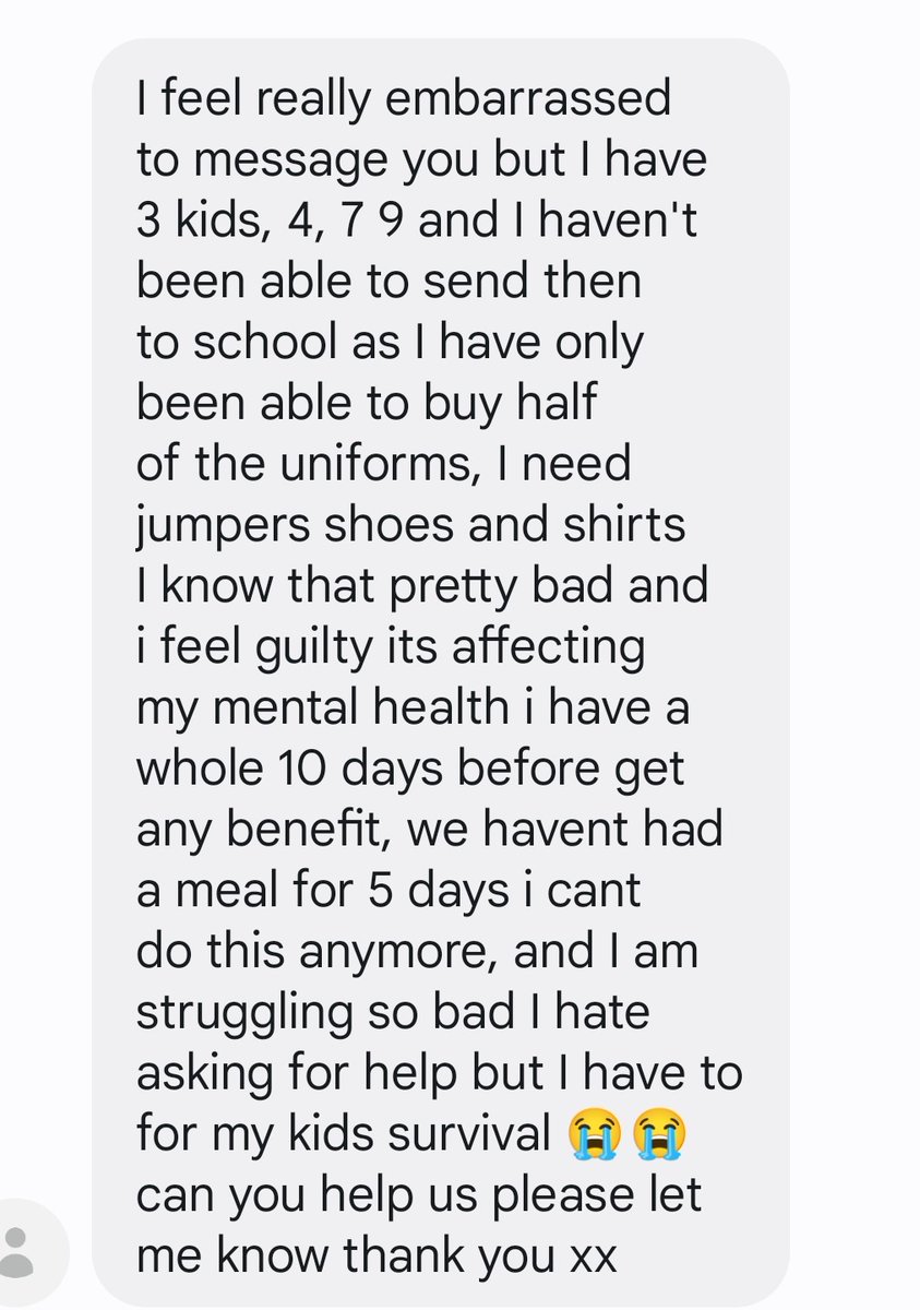 💔💔Received the below message this morning, I really got a lump in my throat, its so sad to receive such sad messages and I can't imagine what this mum is going through can we all please help or share urgently poor kids haven't eaten for days its awful paypal.me/haltontoyappeal