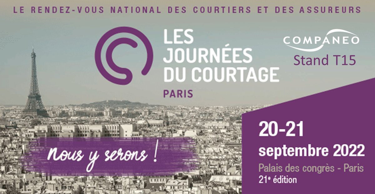 Companeo's tweet image. 📅  Nos experts en génération de leads dans le secteur de l'#assurance vous donnent rendez-vous les 20 et 21 septembre au Palais des Congrès de Paris pour @JDC_Courtage 2022. On vous attend sur le stand T15 !
➡ow.ly/hkhl50KB1il