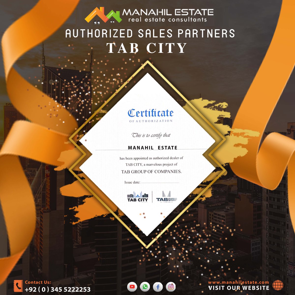 ManahilEstate's tweet photo. TAB City Rawalpindi, a marvelous project by Tab Group of Companies, has appointed Manahil Estate as their certified Authorized Sales Partners.
#Manahilestate  #toprealestate #realtors #Tabcity #rawalpindi #rawat #housingsociety #investment #investnow #Islamabad #tabcityrawat https://t.co/wNTp8bPUfn