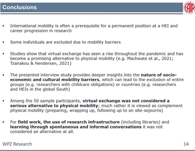TheEAIR's tweet image. Virtual mobility cannot replace the physical one, but can be used as a preparatory or wrap-up step (Verena Regent concluding in Track 4 at EAIR2022 Forum) #EAIR2022
