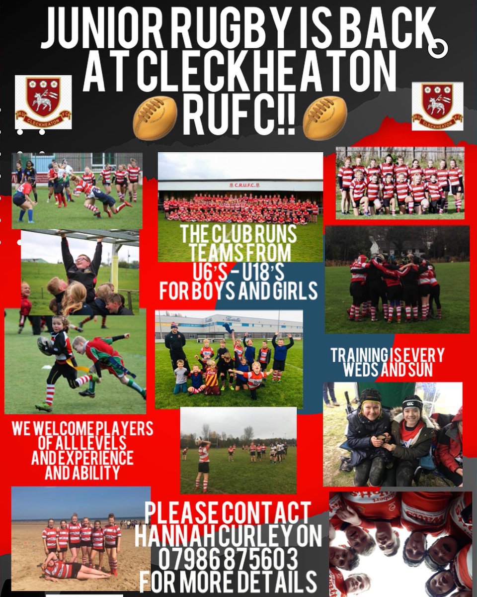 LittleH78's tweet photo. Junior Rugby is back at Cleckheaton RUFC. New players are always welcome regardless of ability and experience! Why not give rugby a try? 🔴⚪️🏉@wms_pe @WhitcliffeHead @BBGAcademy @pe_hgs @Spenvalleyhigh @WMount @BBGAcademyPE https://t.co/ThQ3jPLE98