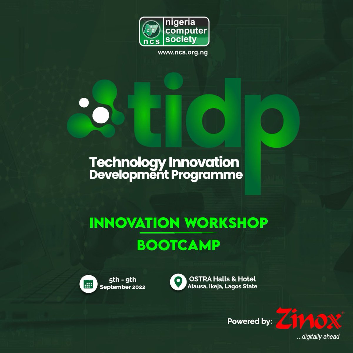 NigeriaComputer's tweet photo. THE NCS - TECHNOLOGY INNOVATION DEVELOPMENT PROGRAM (TIDP) 2022 BOOTCAMP IN SESSION!!!!!

SEPTEMBER 5, 2022 - SEPTEMBER 9, 2022

@ZinoxTechNG
#NCSBootcamp2022 #NCSTIDPBootcamp2022 #NCSTIDPZinoxBootcamp2022 https://t.co/uJgFaHeSl6