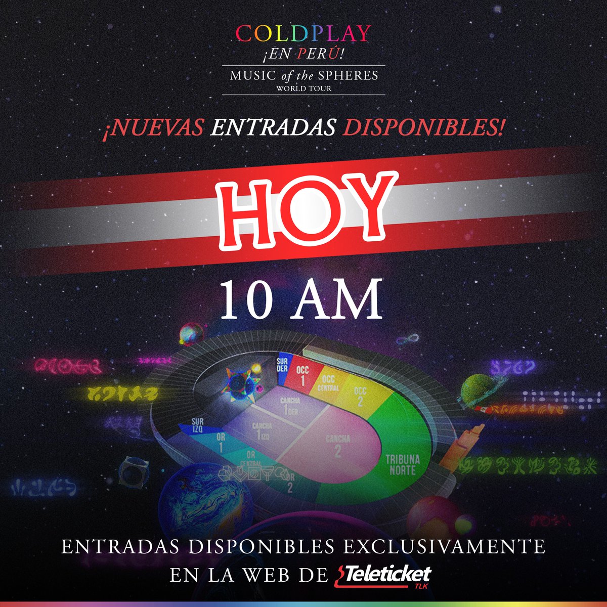 coldplay_peru's tweet photo. 🚀🇵🇪 ¡¡Todos preparados, Brothers & Sisters‼
🏟🪐
Recuerden que la venta de entradas es exclusiva en https://t.co/wiUpClLktz hoy desde las 10 AM.
¡ÁNIMO ARRIBA y éxito a todos!🌻
#MOTSWT #ColdplayEsDeLatAm #InThisCrazyWorld #PeruJustWantsColdplay #ColdplayEnPerú #ColdplayPerú https://t.co/GrSbVvTwhl