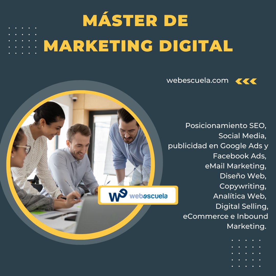 💥Máster en Marketing Digital en Barcelona y Online en vivo de <a href="/Web_escuela/">Webescuela</a> 🎓
Transfórmate en un profesional del sector del #Marketing en #Internet aplicado al mundo empresarial actual.
🗓️Inicio: 3/11/22

➕Info➡️ webescuela.com/master-marketi…