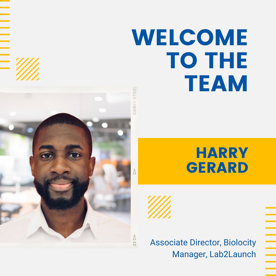 Biolocity's tweet photo. Please join us in welcoming Harry Gerard as #Lab2Launch manager and Biolocity associate director. He will provide leadership and supervise activities associated with Lab2Launch. He holds a master's degree in biomedical sciences and is passionate about inclusive innovation. https://t.co/7eINeXzfKf
