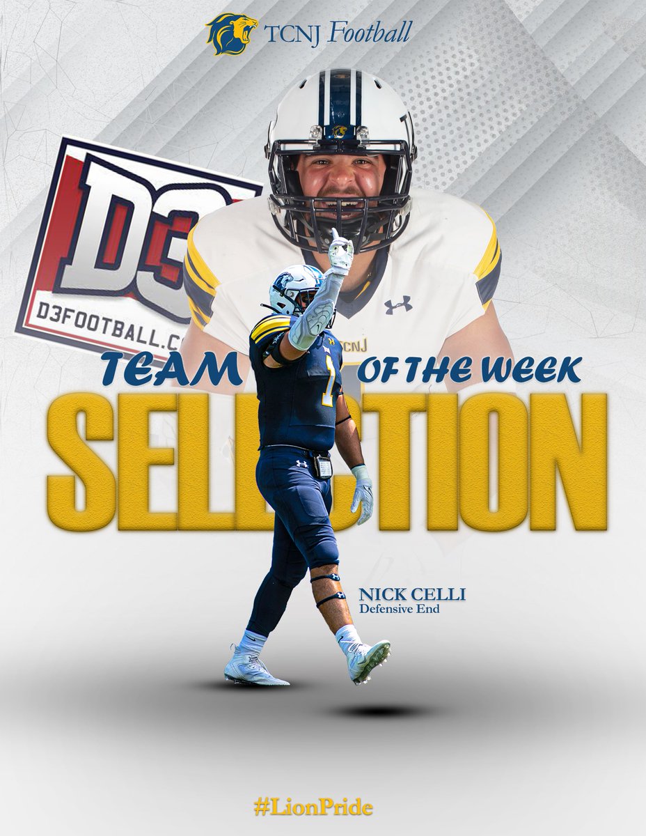 6️⃣.5️⃣ tackles for loss + 2️⃣ sacks = <a href="/d3football/">D3football.com</a> Team of the Week honors. Congrats to Nick Celli on being recognized for one of the country’s top performances in Week 1! 

#TCNJ #LionPride #d3db #WGF #ForTheJersey