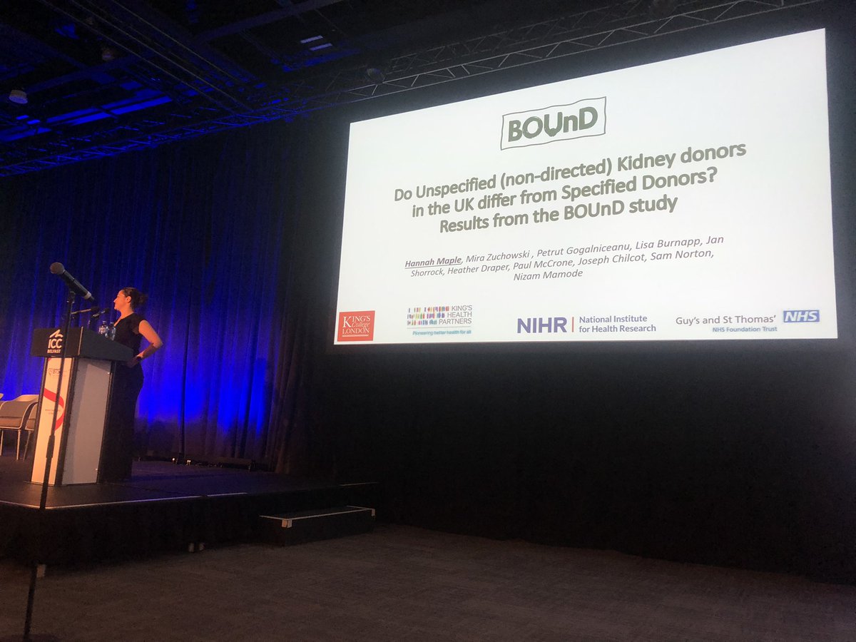 <a href="/TransplantMaple/">Hannah Maple</a> presented the <a href="/BOUnDTrial/">BOUnD</a> during the Medawar session #BTS2022. Data clearly show many misconceptions around #unspecified living kidney donation should be removed. This type of donation is invaluable to the success of living donor KTx &amp; esp paired kidney exchange