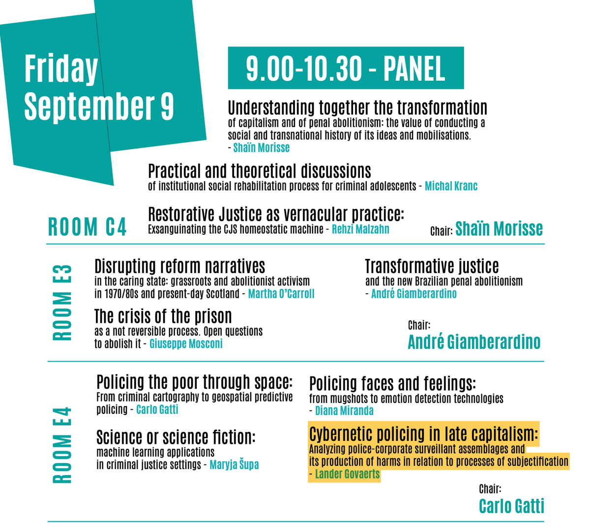 survstudies's tweet photo. On Friday September 9, @GovaertsLander will present his work titled ‘Cybernetic Policing in Late Capitalism' insipired by Tiqqun’s Cybernetic Hypothesis at the @european_group conference in Turin. https://t.co/j2WAAGMLwm