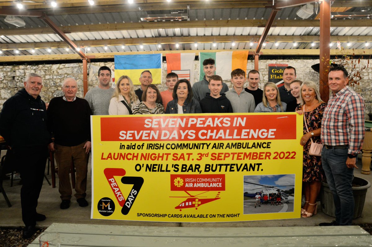 The launch night of my brother Eugene's and Pat Spratts 7 peak challenge was a great success. To raise funds for Community Air Ambulance they will climb 7 peaks in Munster in 7 days.Your support would be greatly appreciated GoFundMe.me/561d8907
@CommunityAirAmb <a href="/PascalSheehy/">Pascal Sheehy</a>