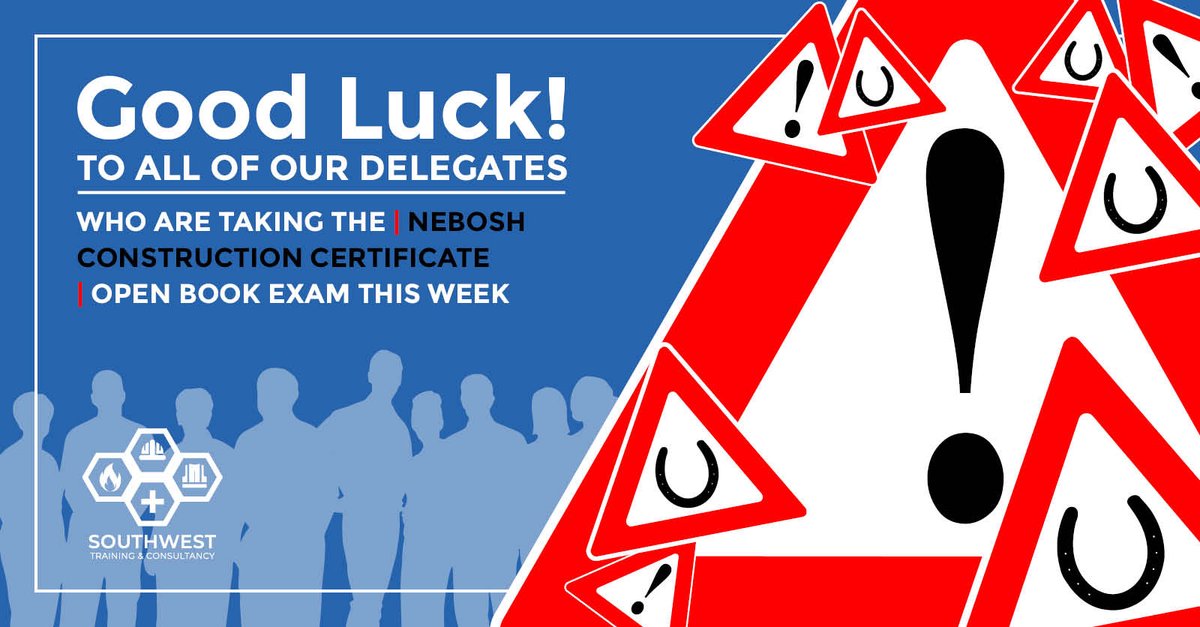 Wishing our delegates #goodluck for their <a href="/NEBOSH/">Neville Heyliger</a> Construction Certificate Exam this week. bit.ly/2V6haC9 
#traininganddevelopment #healthandsafety #nebosh #construction #southwesthealthandsafetytraining #career #development #exam