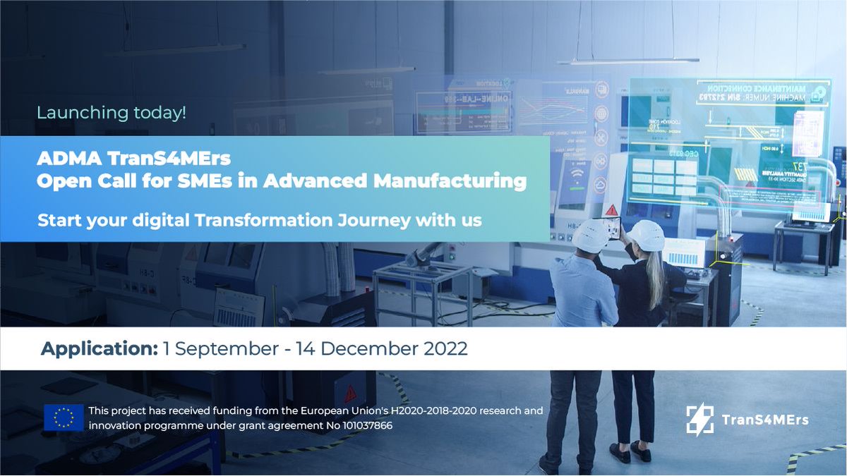 FastTrackVC's tweet image. The first ADMA TranS4MErs #OpenCall for #manufacturing #SMEs is out!
Are you ready to become a #FactoryoftheFuture?
Find out how to apply 👉 trans4mers.eu/open-calls