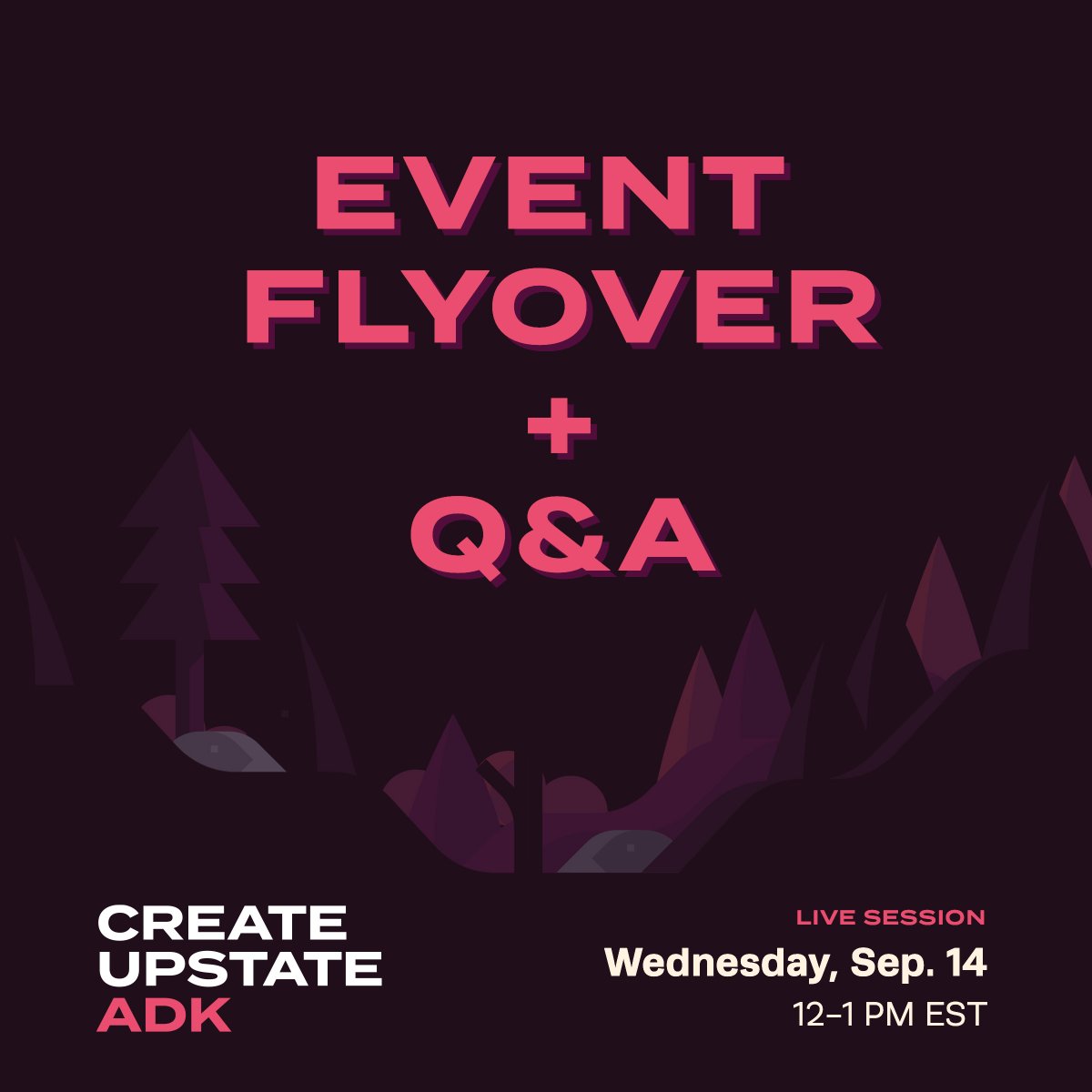 CreateUpstate's tweet image. Hey Attendees: 27 days &apos;til ADK 🎉

Before you pack your bags and make that epic roadtrip playlist, we&apos;re hosting an &quot;event flyover&quot; Zoom session next Wednesday, September 14th from 12-1. Check your email for the link (or let us know if you need it).