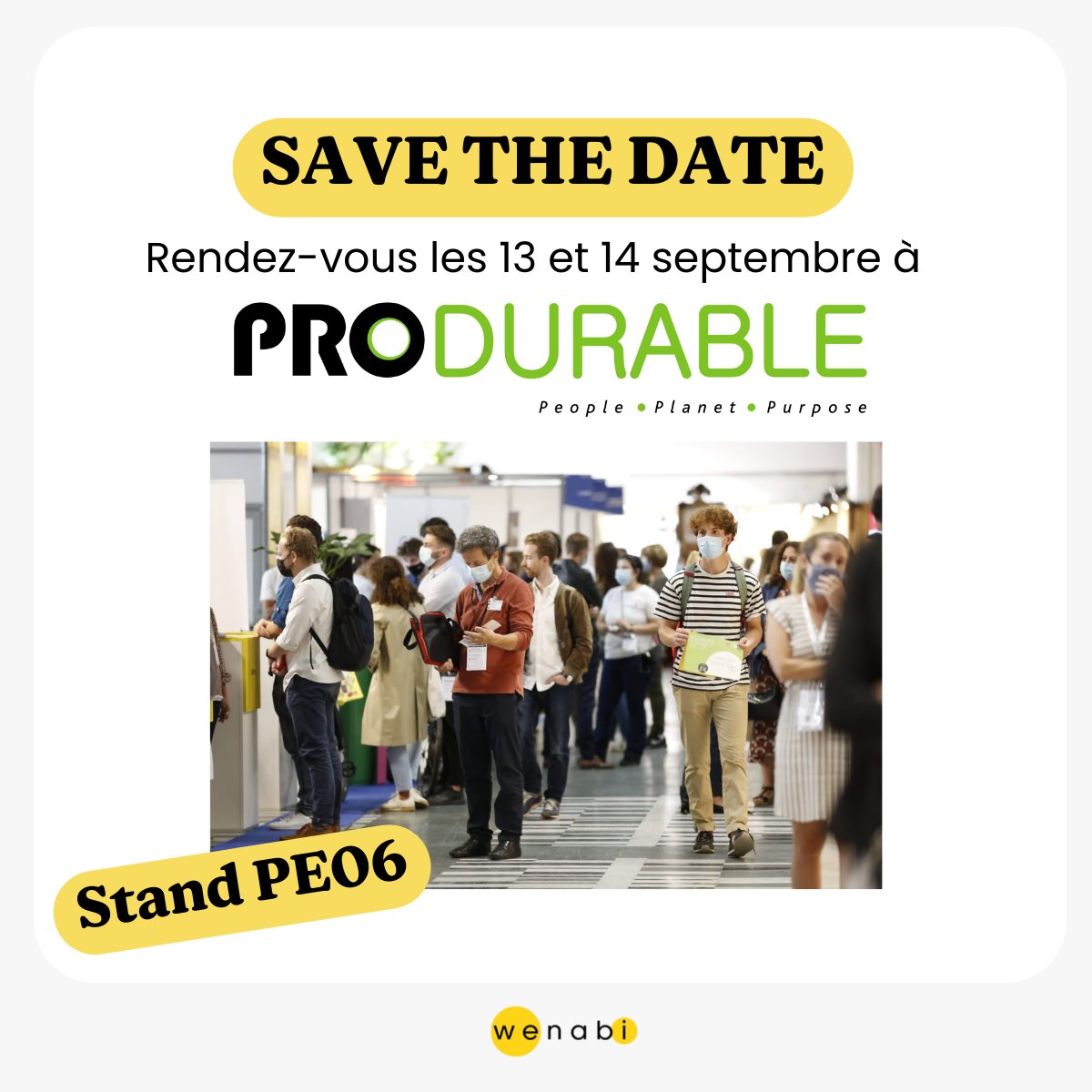 wenabi (@wenabi_com) on Twitter photo Pour la 4e année consécutive, nous serons présents au Palais des Congrès pour vous présenter nos solutions pour des entreprises plus solidaires et au service des associations 💪
Vous prévoyez d’être à <a href="/PRODURABLE/">Salon PRODURABLE</a> ? Passez nous dire bonjour et échanger sur le stand PE06 ! Pour la 4e année consécutive, nous serons présents au Palais des Congrès pour vous présenter nos solutions pour des entreprises plus solidaires et au service des associations 💪
Vous prévoyez d’être à <a href="/PRODURABLE/">Salon PRODURABLE</a> ? Passez nous dire bonjour et échanger sur le stand PE06 !