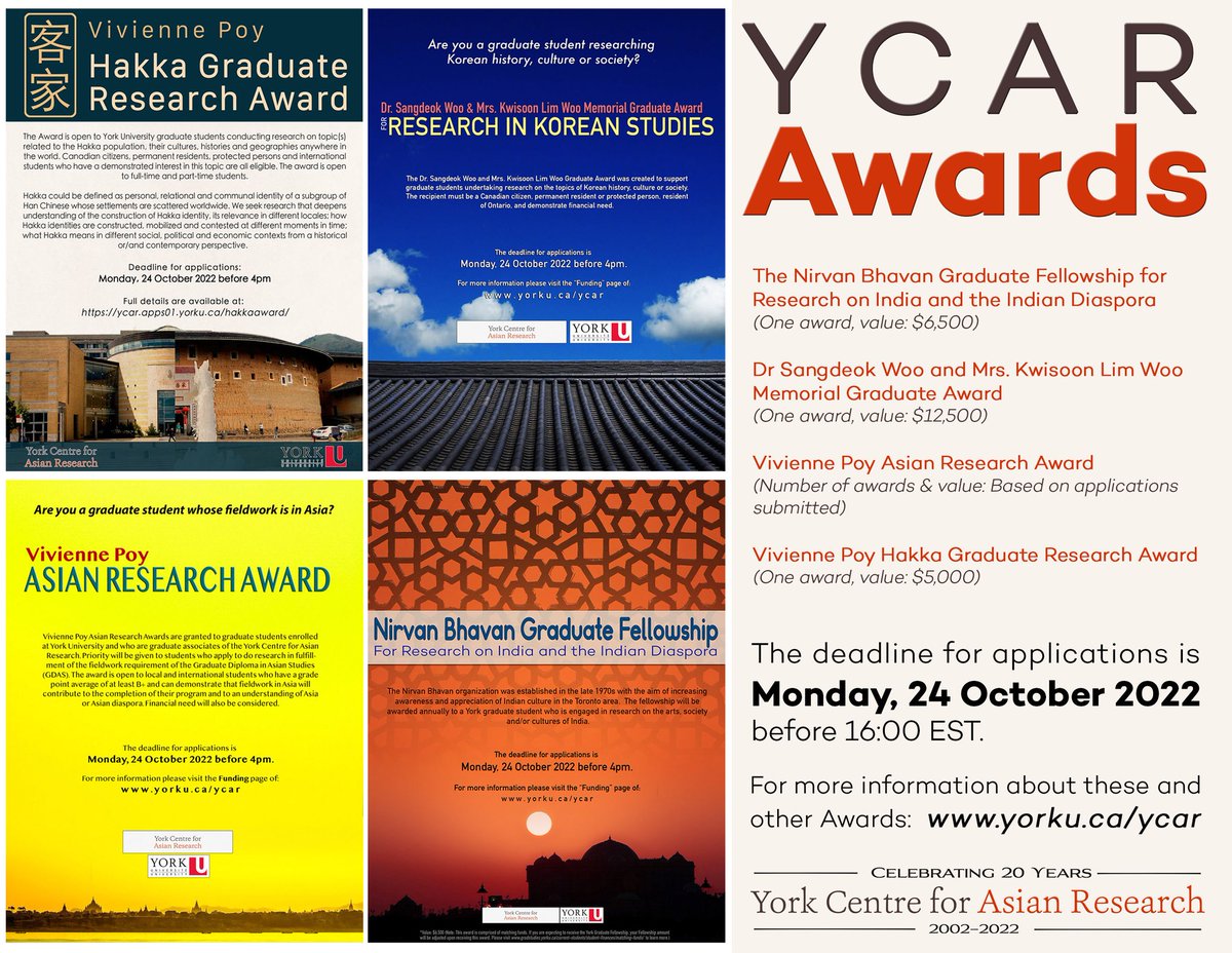 YCAR Awards | Deadline: 24 October 2022

Details: ycar.apps01.yorku.ca/research-fello…

<a href="/YorkUFGS/">YorkU Grad Studies</a> <a href="/YUResearch/">York U Research & Innovation</a> @yorku_gradtps <a href="/yorkgradgeog/">YorkU Geography Graduate Program</a> <a href="/YorkU_SPTH/">Social and Political Thought, Graduate Program</a> <a href="/YorkU_DVST/">Development Studies, Graduate Program</a> <a href="/YorkULAPS/">Faculty of Liberal Arts & Professional Studies</a> <a href="/YorkUEUC/">Faculty of Environmental and Urban Change</a> <a href="/YorkU_SOSC/">Dept of Social Science</a> <a href="/YorkUnews/">York University News</a>