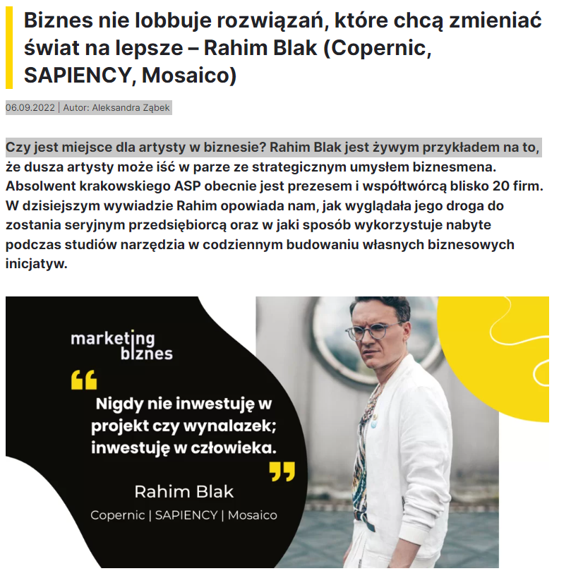 RahimBlak's tweet photo. #ToBylDoobryWywiad
➡️ Interesująca rozmowa z Aleksandrą Ząbek. Otwarcie, szczerze i nowocześnie.👌
https://t.co/jPfRfcrqxs
#wywiad #rahimblak #marketingibiznes #copernic #sapiency #mosaico #inwestycja #lepszyświat https://t.co/cyfSsdRjPu