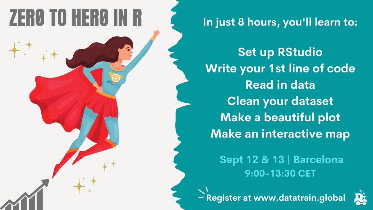 Want to learn to clean, analyze, and visualize your data and don't know where to start? DataTrain's Zero to Hero in R course will guide you from your first line of code to making beautiful plots and maps in just 8 hours. 
Sign up at datatrain.global 
Course fee: $200