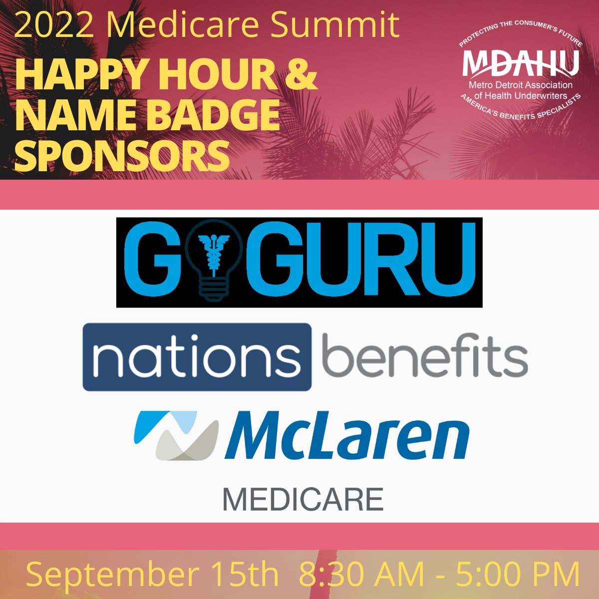 MDAHU313's tweet photo. Thank you to our Happy Hour and Name Badge Sponsors at our upcoming Medicare Summit. We cant wait to see you there! #MDAHU #Medicare #Summit #Register https://t.co/swvcTB0ioF https://t.co/8Ahgya1jH9
