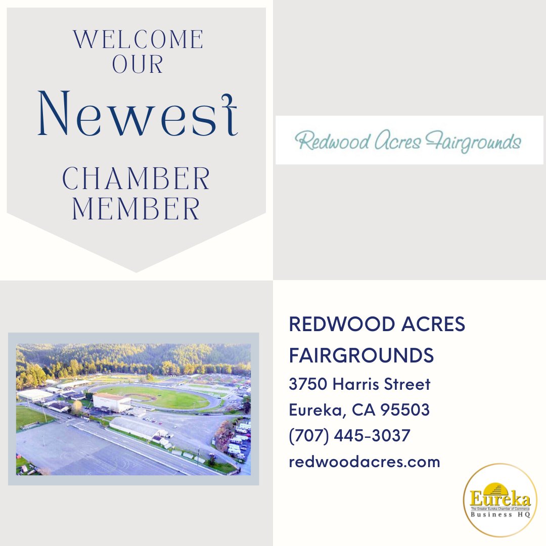 Redwood Acres Fairgrounds
3750 Harris Street
Eureka, CA 95503
(707) 445-3037
redwoodacres.com

 #eurekachamberofcommerce #eurekacalifornia #EurekaCA #yourchamberworkingforyou #eureka #humboldtcounty #supportlocalbusiness