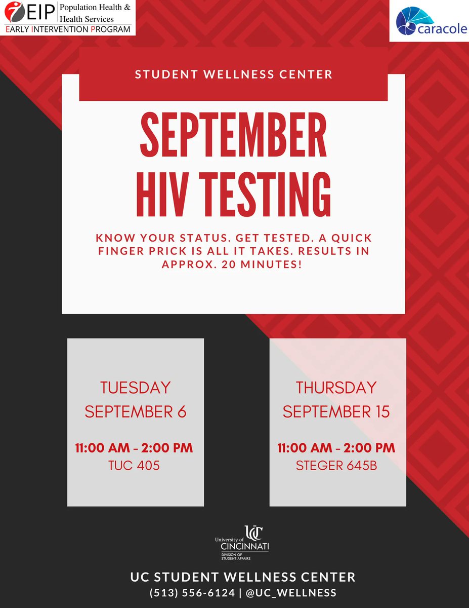 Join us today for HIV testing, 11am-2pm, in TUC 405. The testing is free, results in 20 minutes. Plus, get free safer sex supplies! #UCGotchaCovered