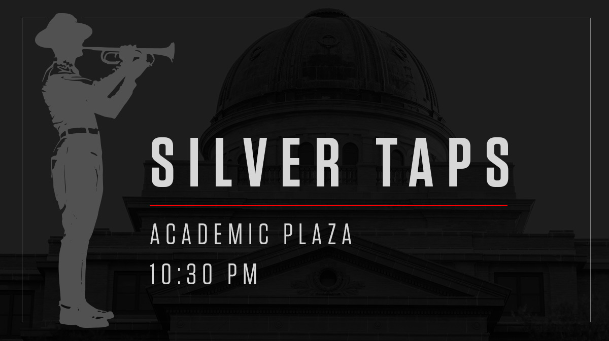 We will honor eight Aggies who recently passed away at the first Silver Taps ceremony of the semester tonight.

Join the Aggie Family for the ceremony in Academic Plaza tonight at 10:30 p.m. tx.ag/TapsSept22