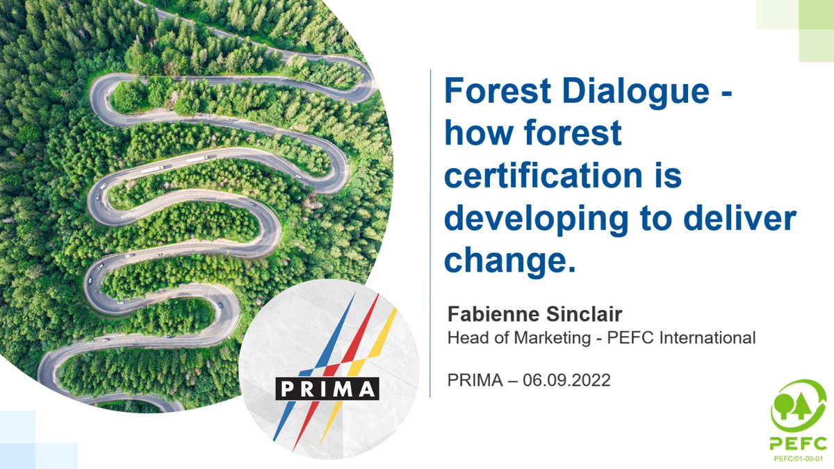 Our Head of Marketing <a href="/SinclairFab/">Fabienne Sinclair</a> is speaking today at <a href="/primaconference/">PRIMA</a>, highlighting how PEFC forest certification is adapting to sustainability issues and delivering change.