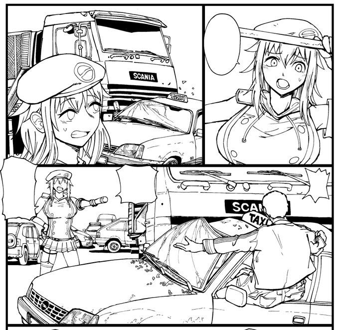 画面の奥の方にいる車はだいたい手癖で描いてる。 