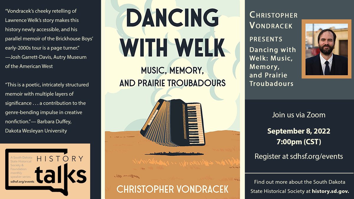 Happy release day to Dancing with Welk! Order your copy at sdhspress.com. And join us for History Talks on Thursday night via Zoom to hear <a href="/ChrisVondracek/">ChristopherVondracek</a> discuss the book.