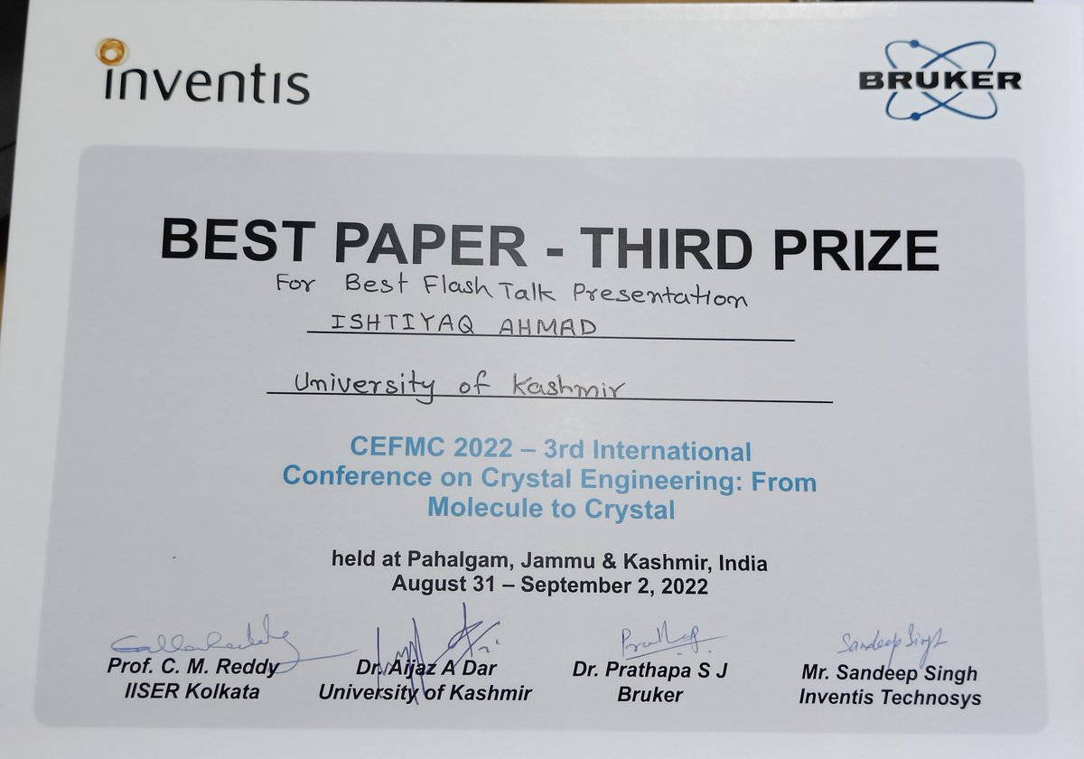 ishtiyaq1993's tweet photo. It was my pleasure to represent my research group at the @3rdcefmckashmir.Some great intellectuals and some great science.Thanks to @cmallareddy and @aijazpapers for organizing such a great event.And thanks to the participants for giving us the opportunity to host you at Kashmir. https://t.co/ed8vQ4gngO