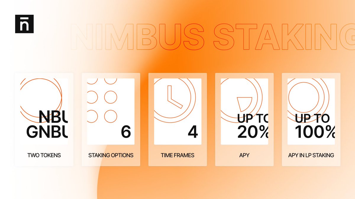How does token staking work with <a href="/nmbplatform/">NimbusPlatform</a>? 

▪️ Two tokens ( $GNBU &amp; $NBU)
▪️ 6 staking options 
▪️ 4 time frames 
▪️ up to 20% APY
▪️ Up to 100% APY in LP Staking 

🧐Let us know if you ever tried staking!