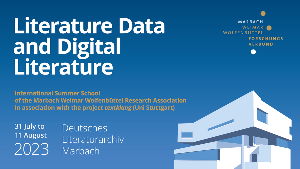 From July 31 to August 11, the #MWWSchool2023 will take place at the <a href="/DLAMarbach/">Deutsches Literaturarchiv Marbach</a>. The summer school focuses on the topics of digital literature and literature data. Application deadline: January 31, 2023. More details: mww-forschung.de/en/summerschoo… 
#DigitalHumanities #DH #Data