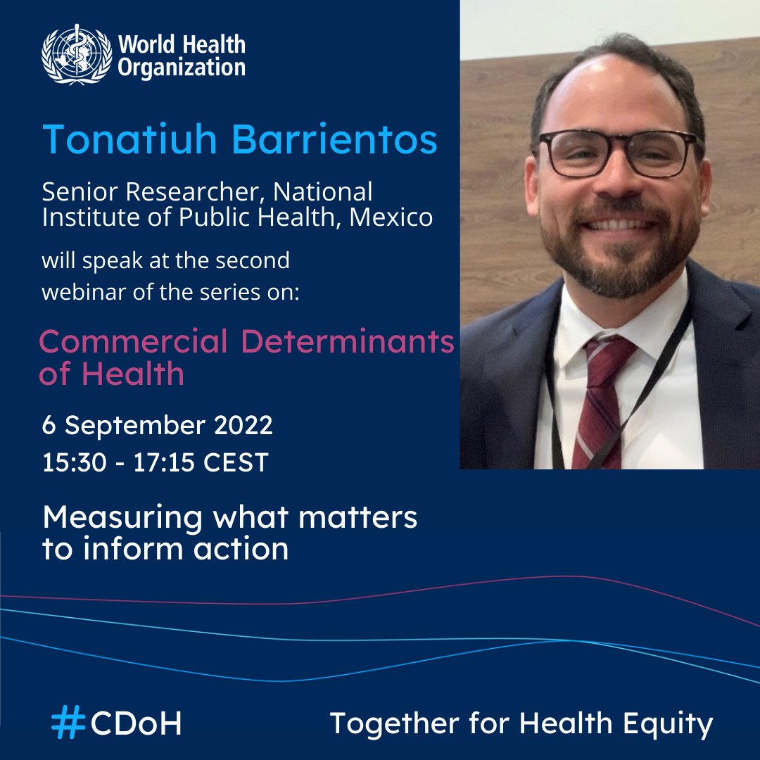 LIVE NOW: WHO Webinar - Measurement of the Commercial Determinants of Health

Tonatiuh Barrientos Gutierrez: the deeper discussions on power, imbalances or even health inequalities are missing from existing literature on #CDoH 

#buildbackbetter #corporateinfluence #SDGs