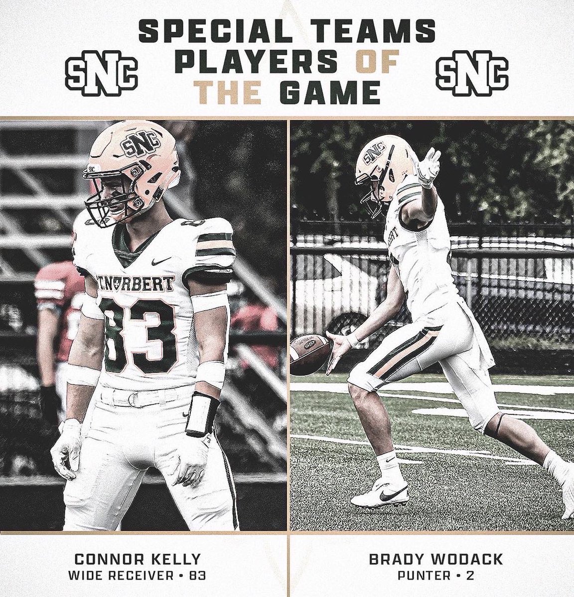 St. Norbert Football (@sncfootball) on Twitter photo PLAYERS OF THE GAME VS RIPON
Offense - Cam Krueger (<a href="/CameronKrueger_/">Cameron Krueger</a>)
Defense - Bryan Boockmeier (<a href="/bryanboock13/">Bryan Boockmeier</a>)
ST - Connor Kelly (<a href="/cjelly23/">Connør Kelly</a>) & Brady Wodack (<a href="/BradyWodack/">brady wodack</a>)
🟢⚔️🟡
#FAMILY PLAYERS OF THE GAME VS RIPON
Offense - Cam Krueger (<a href="/CameronKrueger_/">Cameron Krueger</a>)
Defense - Bryan Boockmeier (<a href="/bryanboock13/">Bryan Boockmeier</a>)
ST - Connor Kelly (<a href="/cjelly23/">Connør Kelly</a>) & Brady Wodack (<a href="/BradyWodack/">brady wodack</a>)
🟢⚔️🟡
#FAMILY