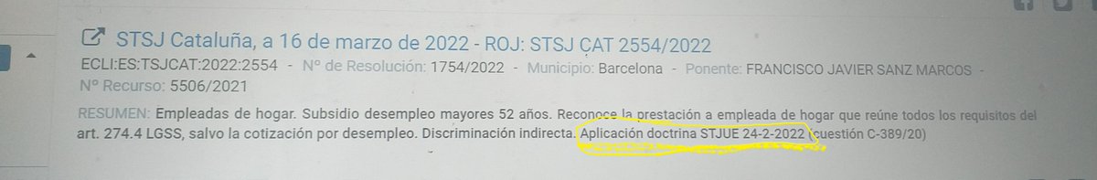 emartinest's tweet photo. Lo que igual no te cuentan del #paro de las #empleadasdehogar: 

1) Deriva de la sent. del TJUE de 24.02.22
2) Ya hay sents. reconociendo el derecho al paro de empleadas de hogar en virtud de esa sent. del TJUE (p.ej. STSJ Cataluña 16.03.22) https://t.co/5GNNqSh6pU