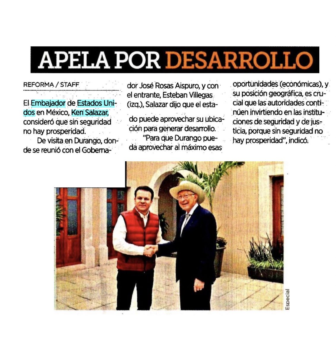 victorhugo_hf's tweet photo. También le avanza el gobernador electo @EVillegasV a las relaciones diplomáticas con EEUU en la figura del embajador @USAmbMex, un socio comercial estratégico para Durango y México. https://t.co/u2Zr9d8FVr