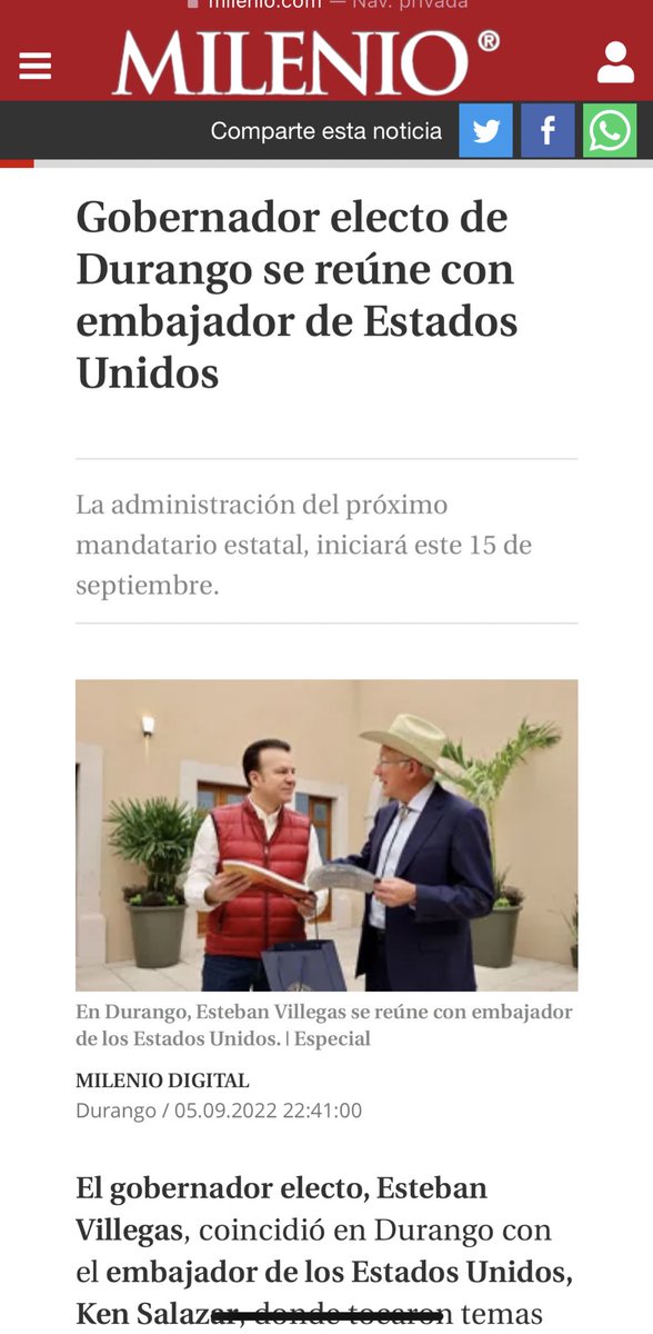 victorhugo_hf's tweet photo. También le avanza el gobernador electo @EVillegasV a las relaciones diplomáticas con EEUU en la figura del embajador @USAmbMex, un socio comercial estratégico para Durango y México. https://t.co/u2Zr9d8FVr