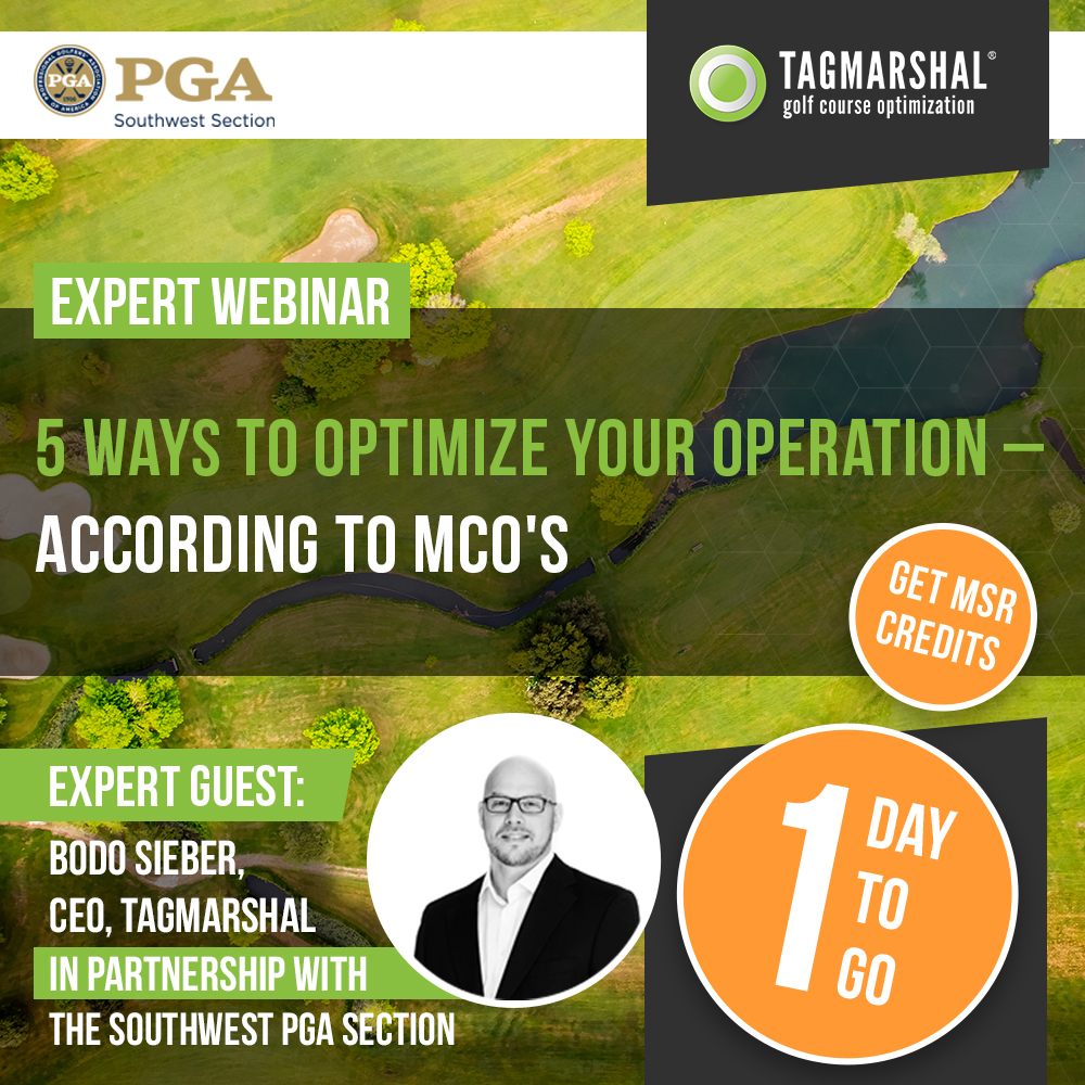 tagmarshal's tweet photo. #1DayToGo - Don't miss out on our Educational Webinar with Tagmarshal's CEO, Bodo Sieber, who will be sharing unique strategies for optimizing operations - based on current insights from top MCO's. Register now: https://t.co/TFxNfQwjeY #golfoptimization #MCO https://t.co/b8JhzPegEg