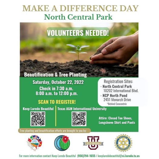 BeautifulLaredo's tweet image. ‼️Save the Date‼️
Registration for Make a Difference Day has opened up 💚 We will be planting over 100 trees this year plus Beautification to North Central Park 🤩 sign up through eventbrite.com/e/400796813057
#keeplaredobeautiful #keeptexasbeautiful #fallsweep