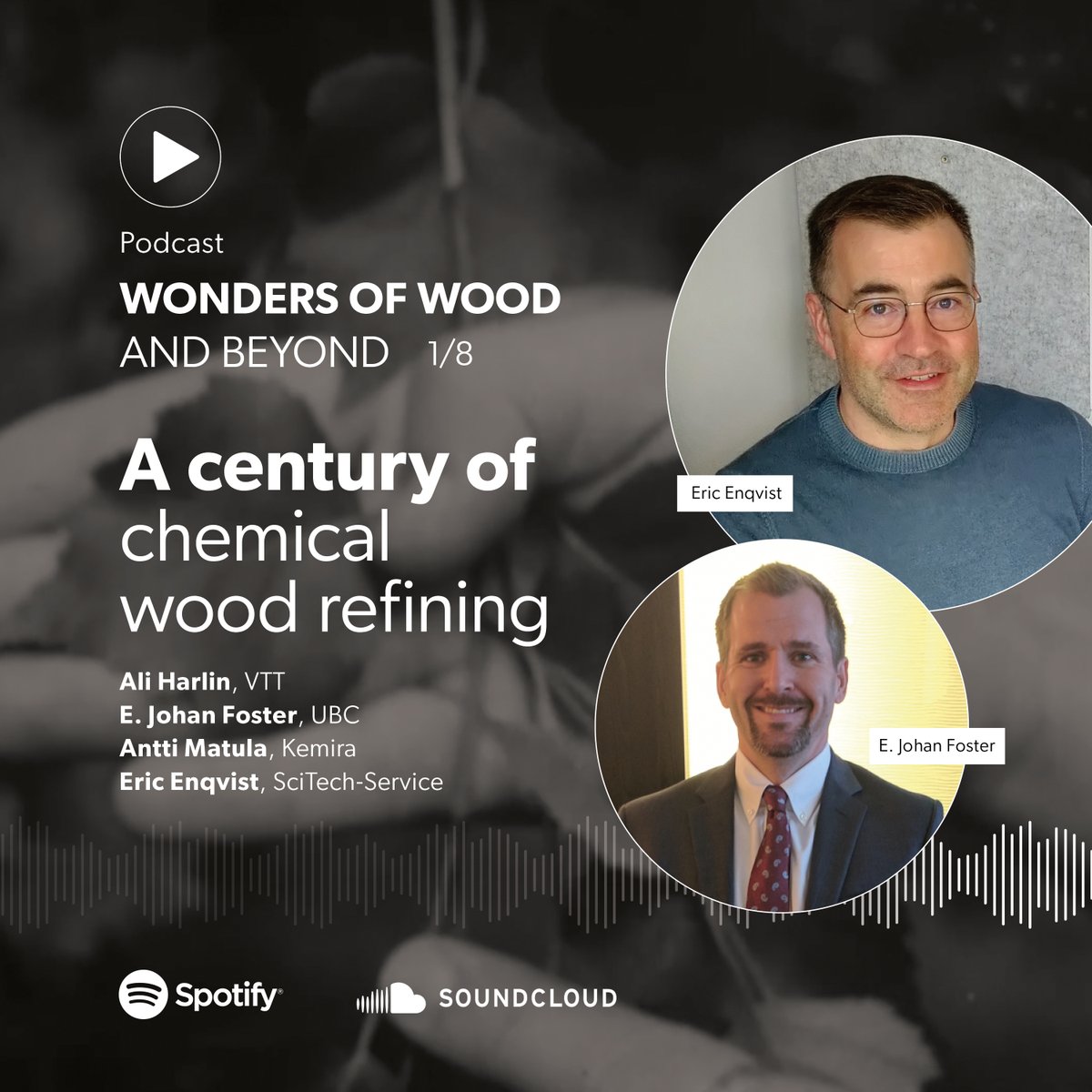 puunjalostajat's tweet photo. WONDERS OF WOOD AND BEYOND PODCAST IS FINALLY HERE!

Join us for a journey through the history of chemical wood refining by listening to the first episode: A century of chemical wood refining.
Spotify - https://t.co/QdDCG83MVH
SoundCloud - https://t.co/sNFQrSpXAY
#podcast #PIprof https://t.co/VUOflg7RFF