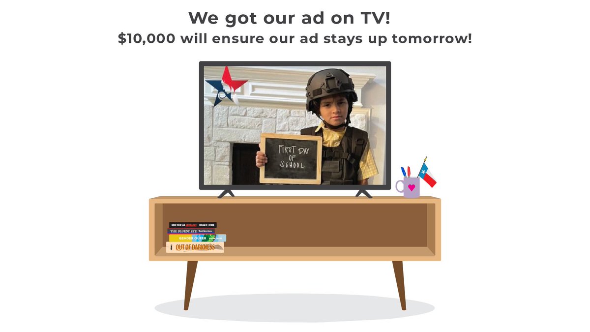MomsAGAbbott's tweet photo. This morning we premiered our first TV ad buy in select Texas markets! However in order to stay on the air we need your help raising another $10,000. Can you pitch in? Let’s not let Abbott’s message be the only one we see on TV.  https://t.co/wga6hBYPfn https://t.co/GQKPPEZpEo