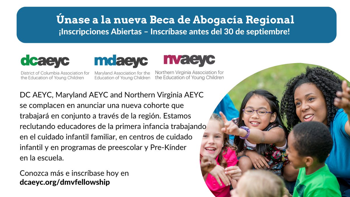 📣 Lanzando hoy: la primer #DMV #ece #childcare #familychildcare #preK Beca de Abogacía Regional organizada por @DCAEYC @NVAEYC @MDAEYC1 Descubra más ⤵️ dcaeyc.org/dmvfellowship