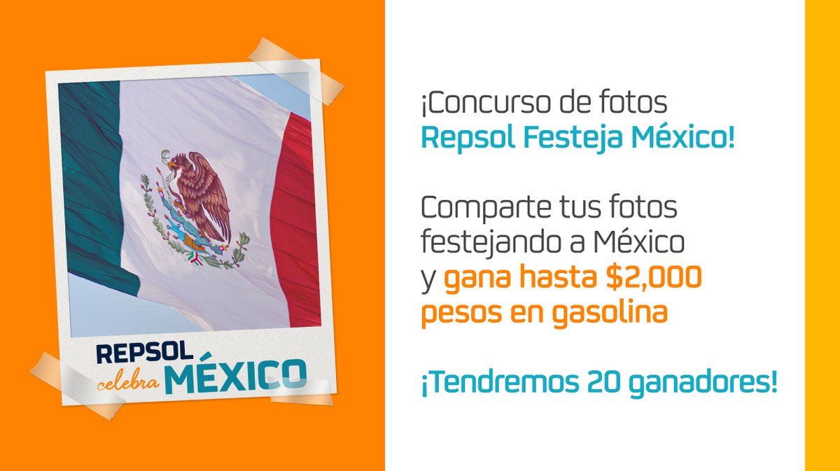 repsolmexico's tweet photo. Participa y gana $2,000 MXN con Repsol! Envíanos foto de tu festejo este 15 de septiembre. 🇲🇽📷
Queremos saber cómo festejas a México, quién tiene la decoración patria más creativa y hasta los disfraces que te vas a poner. 
¿Cómo participar? ¡Muy fácil! Siguiendo estos pasos: https://t.co/S8gnilhUBy