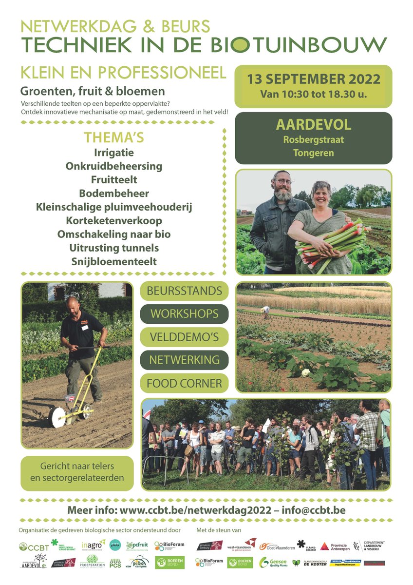 BIOpraktijk's tweet photo. Netwerkdag &amp; beurs 'Techniek in bio tuinbouw' 🚜🌱
📅 Dinsdag 13/9 10u30-18u30
📍 Aardevol, Tongeren! 
Programma met demo's en workshops: https://t.co/dN8somxU7t
Gratis shuttle service tussen station Tongeren en beurslocatie van 10u tot 14u en van 18u tot 19u! 🚐 https://t.co/KZViOSB80y