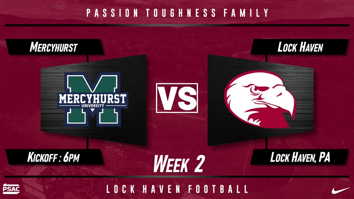 Our first HOME game of the season is next up as we face Mercyhurst at Jack Stadium. Kickoff is at 6pm this Saturday, Sep. 10th! Time to Pack the Jack!!! #LockedIn🔒🦅