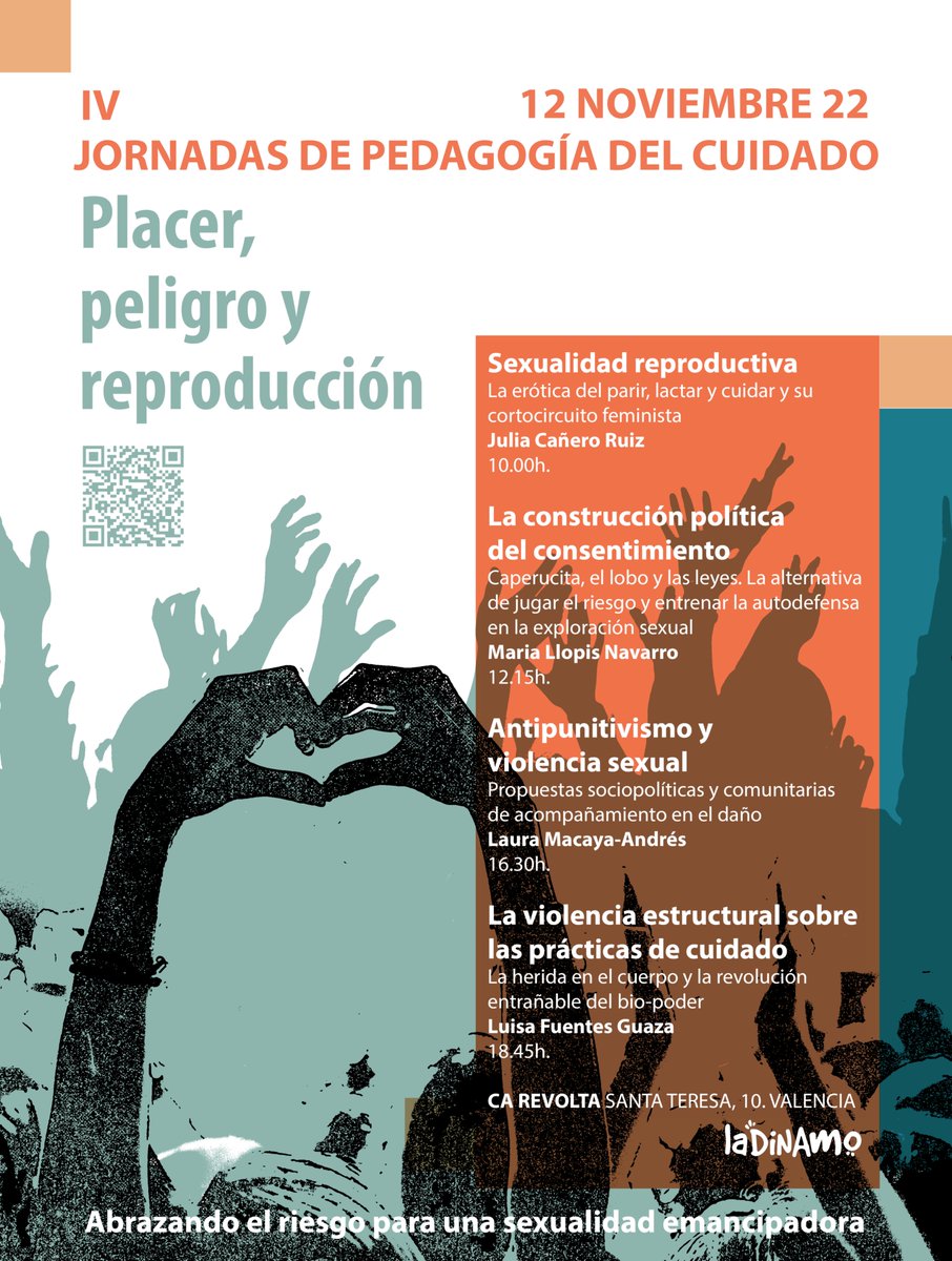 Me temo que noviembre ya se ve en el horizonte...Si te interesan estas jornadas, pinta el 12nov en tu agenda e inscríbete más pronto que tarde. Con <a href="/LlopisMaria/">Maria Llopis</a>, @juliacaru, <a href="/LauraMacayaA/">LauraMacaya</a> y Luisa Fuentes. #ivjornadaspedagogíacuidado de <a href="/ladnm_formacion/">La Dinamo ASC</a>