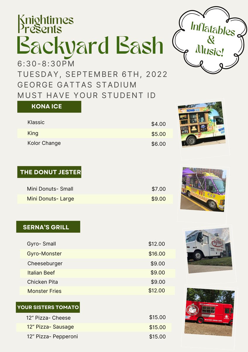 ProspectASB's tweet image. Backyard Bash is tonight @ 6:30pm in the stadium.  Inflatables, food trucks and music.  Must have your student ID to enter. See 🙌 there!