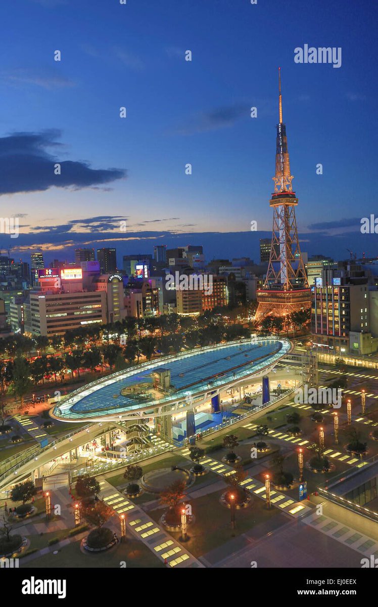 SplatoonCafe's tweet photo. Was talking with our chat during a stream and it was suggested that Splatoon 3’s hub might be Nagoya, Japan. Along with both having old Japanese buildings, they both have a twisted tower and eiffel tower lookalike.

Not 100% sure of course so take this was a big grain of salt. https://t.co/QL1uKsjDtH
