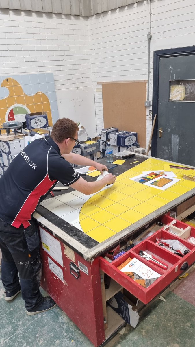 leftydoran's tweet photo. Team UK wall and floor tiling competitor Aaron Gillespie working hard to get ready for Worldskills special edition 2022 @srcchat @worldskillsuk @NC_Nicobond @BALtiling @tileassociation @citbni  @CITB_UK https://t.co/REWdGtDtX7