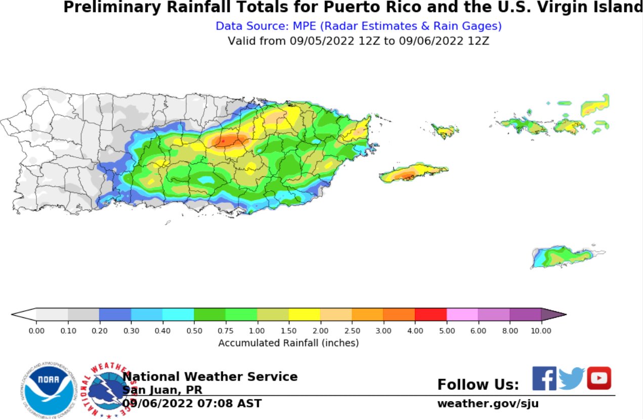 NWS San Juan on Twitter "Preliminary Rainfall Totals for yesterday