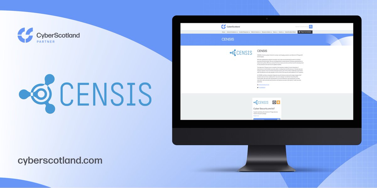 CyberResScot's tweet photo. 📣#PartnersForACause #CampaignAlert
Today, as part of 'Partners For A Cause: Cyber Resilience in Scotland', we talk about our key partner,
@CENSIS121.
CENSIS is Scotland's Innovation Centre for sensor & imaging systems and Internet of Things (IoT) tech
➡️https://t.co/4MQBoh4KEV https://t.co/gojkAUdmdo